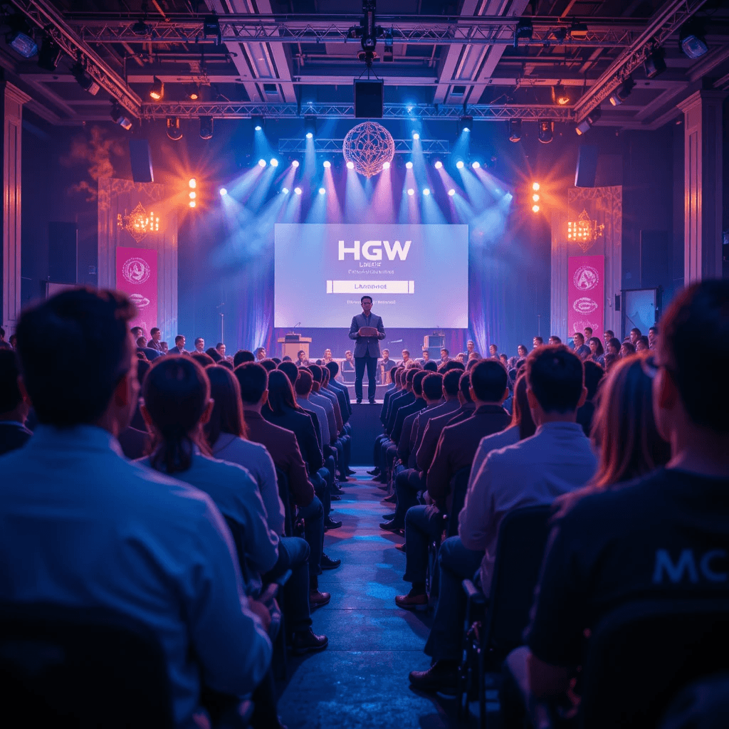 Distribuidor presentando un evento sobre una tarima